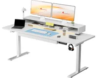 GTPLAYER Biurko elektryczne z regulacją wysokości, 120x60cm z portem i gniazdem ładowania USB, szufladami, podstawką pod monitor, LED