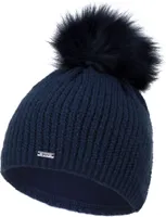 Faera Damen Bommelmütze Wintermütze leichter Glitzer Fleece Futter Beanie Mütze 77, Farbe:Marineblau