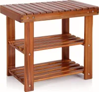 CASARIA® Schuhregal mit Sitzfläche Holz Massiv 160kg Belastbarkeit FSC®-Zertifiziert Akazie 3 Ebenen Flur Bad Schuhbank Sitzbank Schuhschrank Braun