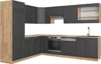 Vicco Eckküche Fame-Line, 227 x 287 cm ohne Arbeitsplatte, Anthrazit Landhaus/Goldkraft Eiche