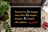 Fußmatte mit Spruch Pizza-Service 1x klingeln Tschüss Türmatte lustig Ironie rutschfest & waschbar Moonworks® schwarz 60x40cm