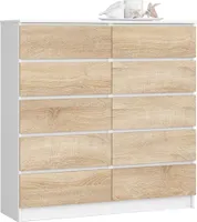 Komoda AKORD K120 Biała 120 cm 10 szuflad kolor Dąb Sonoma mat 120x40x121 cm