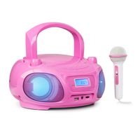Auna Tragbarer Radio für Kinder mit CD Player, Mikrofon und USB, 3 W Boombox mit Bluetooth Funktion, AUX/FM Radio Tragbar mit LED-Display, MP3, 5.0 Streaming, CD-Radio mit für Mädchen und Jungen