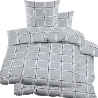 4-tlg. Biber Winter Bettwäsche 2x (135 x 200 + 80x80 cm), 100% Baumwolle, hellgrau, kariert