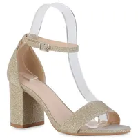 VAN HILL Damen Sandaletten Riemchensandaletten Party Glitzer Schuhe 839960, Farbe: Gold, Größe: 36