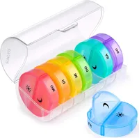 SUKUOS Tablettenbox 7 Tage Morgens Abends, Pillendose Rund, 2 fächer