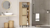 Skye Decor, On10C-Su, Badezimmerschrank, 100 % MELAMINBESCHICHTETE SPANPLATTEN, Nussbaum, 60 x 35,5 x 161,6 cm
