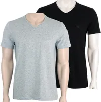 2er Pack EMPORIO ARMANI Herren T-Shirts kurzarm V-Neck Pure Baumwolle Farbwahl, Farbe:Mehrfarbig, Menge:2er Pack (1x 2er), Größe:M, Artikel:-97120 black / melange grey