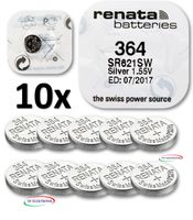 10x Renata Uhrenbatterie Batterie 364 SR621SW 0% Mercury 1,55V 1er Blister Watch