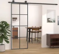 Schiebetür Schwarz 76x205 cm ESG Glas und Aluminium 151666