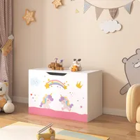 Box na hračky "Oleiros" s odklopným vekom Motív jednorožca 40 x 60 x 30 cm Biely