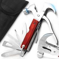 Multitool Multifunktionswerkzeug 9 in 1 Messer Hammer Zange Säge Schraubendreher Öffner Camping Survival Kit Ausführung Edelstahl Holz Braun Retoo