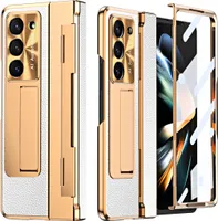Pouzdro pro Samsung Galaxy Z Fold 5, Galvanizovaný pouzdro s ochrana displeje a objektivu, s držákem a stojánkem RůžovýBílý