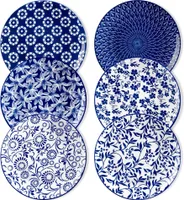6-częściowy porcelanowy zestaw talerzy Vancasso, talerz deserowy, talerz sałatkowy, talerz do ciasta, talerz śniadaniowy, niebiesko-biały