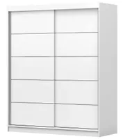 Schwebetürenschrank Kleiderschrank Schrank Schlafzimmer 160 cm Weiß/Weiß mit Zierleisten Bono 06