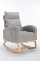 Fortuna Lai Schaukelstuhl Mid-Century Modern Nursery Schaukelsessel gepolstert hohe Rückenlehne Accent Glider Rocker für Wohnzimmer，Massivholzrahmen, hochwertige Stoffe (Grau)