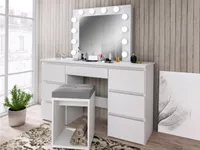 Meblowa1 Schminktisch mit 12 LED Großer Spiegel 12 7 Schubladen 120x75x45cm Weiß Modern Viel Stauraum für Make-up