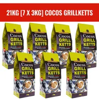 21KG (7 Säcke x 3 KG) Holzkohle  Cocos Grillbriketts Grillkohle aus Kokos Kokoskohle Holzkohlewerk Lüneburg