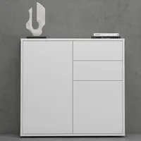 Mai & Mai Kommode Aufbewahrungsschrank mit 2 Schränken und 2 Schubladen in Weiß matt Sideboard Mehrzweckschrank Möbel BTH: 80x36x74 cm Schrank05