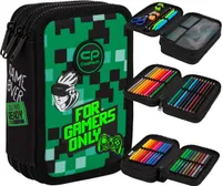 CoolPack XXL Federtasche, federmäppchen Junge, Federmappe Federmäppchen groß 44-teilig mit Aufnäher gefüllte Schüleretui 3-stöckig Motiv: 3 GAME ZONE