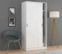 Garderobe Lansing, Schlafzimmer Kleiderschrank mit 2 SchiebetÃ1/4ren, Schrank mit Regal und KleiderbÃ1/4gelstange, 100x50h200 cm, Weiß
