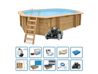 Interline Holzpool "Java" 6,40 x 4,00 m/ 1,38 m tief, Super Set inkl. Poolroboter, Abdeckung und weiterem Zubehör