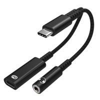 INF USB-C-Adapter für 3,5-mm-Kopfhörer und USB-C-Ladegerät Schwarz