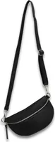 Bauchtasche Damen Echtleder Umhängetasche mit Ledergurt, Schwarz