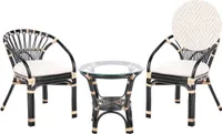 BELIANI Balkonset Schwarz Rattan 3-teilig 2 Sessel mit Couchtisch Auflagen Cremeweiß Boho Outdoor Indoor Garten Terrasse Balkon Wohnzimmer Schlafzimmer