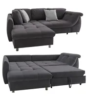 ECKSOFA mit Schlaffunktion und Bettkasten 250/190/84 cm, Wellenfedern, Ottomane links, Mikrofaser Anthrazit / 17006