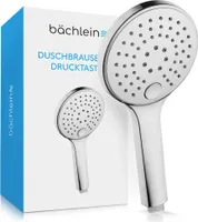 Bächlein Universal Duschbrause - Brausekopf mit 3 Strahlarten, einfach wechselbar durch praktische Drucktaste - Runder Duschkopf Chrom - Handbrause mit Standard G 1/2” Anschlussmaß