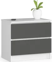 Nachttisch AKORD K60 in der Farbe Weiß mit 2 Schubladen Front Graphitgrau B60 x H55 x T40 cm