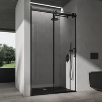 doporro Nischentür Duschabtrennung 120x195cm Duschtür mit Schiebetür 8mm ESG-Sicherheitsglas Klarglas Duschwand Soft-Close inkl.NANO Teramo19K schwarz