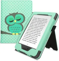 kwmobile Flip Cover kompatibel mit Tolino Page 2 - Hülle mit Handschlaufe Eule Schlaf Türkis Braun Mintgrün