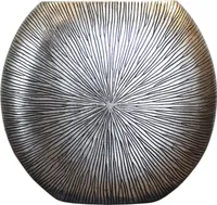 VIVANNO Bodenvase Fiberglas ATENA Rund, Silber mit Muster - 55x50 cm