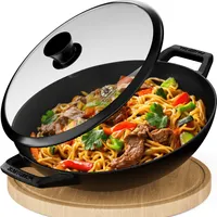 KAISERTAL® Gusseisen Wokpfanne Induktion Wok mit Flachboden& Glasdeckel | 32cm Ø Wokpfanne mit Deckel
