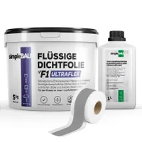 SimpleBau F1 Ultraflex Dichtset Flüssig-Dichtfolie + Grundierung +  elastisches Dichtband, 5kg + 1l + 5M