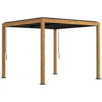 Pergola Outsunny, pawilon ok. 3 x 3 m, pawilon ogrodowy z zasłonami, ochrona UV, osłona patio z regulowanym dachem, na podwórko, balkon, aluminium, natura