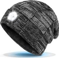 LED Mütze mit Licht,Beleuchtete Mütze Aufladbar USB für Männer und Frauen,Einstellbare Helligkeit Stirnlampe Winter Beanie Mütze mit Licht,grau