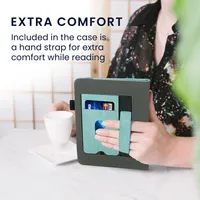 kwmobile Hülle kompatibel mit Amazon Kindle Paperwhite 11. Generation 2021 Hülle - Flip Case mit Handschlaufe - Kunstleder Cover - Mintgrün Dunkelgrau