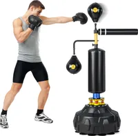 COSTWAY Punchingball stehend, 360° Reflexstange, höhenverstellbarer Standboxsack mit 2 Speedbällen, Box Geschwindigkeitstrainer für Boxen und MMA