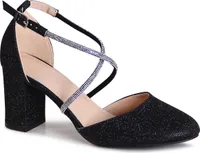 topschuhe24 3159 Damen Glitzer Pumps Riemchen High Heels, Farbe:Schwarz, Größe:38 EU