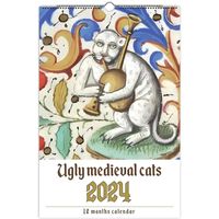 Hässliche Mittelalterliche Katzen Kalender 2024 | Retro-Wandkalender Mit Hässlichen Katzen | Monatlicher Wandkalender Geschenk Für Katzenliebhaber