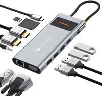 NOVOO USB-C Docking Station Triple Display 12 in 1 USB C Hub Multiport Adapter mit 2 HDMI VGA Ethernet 4 USB A 100W PD Audio/Mic