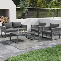 Flieks Gartenmöbel Sets 4 teilig, Balkonmöbelset Gartenloungeset 4 Personen, Lounge Möbel Gartengarnitur Terassenmöbel mit Kissen, Grau