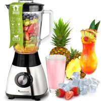 TurboTronic Standmixer - BG5 - 1200 Watt mit 1,5L Glasbehälter Edelstahl Silber, Glas Smoothie Mixer / Maker Ice Crush Funktion Milchshaker Blender BPA FREI