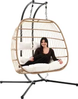 di volio Hängesessel mit Gestell RONA beige, Hängestuhl für 2 Personen, Hängeschaukel für Indoor & Outdoor, bis 200 kg belastbar, inkl. Kissen, Haus & Garten