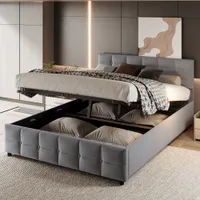 okwish Boxspringbett Polsterbett 180 x 200 cm, Hydraulisches Stauraumbett mit Bettkasten Stauraum(Ohne Matratze)- Grau