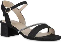 VAN HILL Damen Riemchensandaletten Sandaletten Glitzer Strass Party Schuhe 841568, Farbe: Schwarz, Größe: 37
