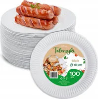 talerzyki papierowe ekologiczne talerzyki, na jedzenie, na grilla i inne spotkania BIAŁE 100 sztuk talerzy